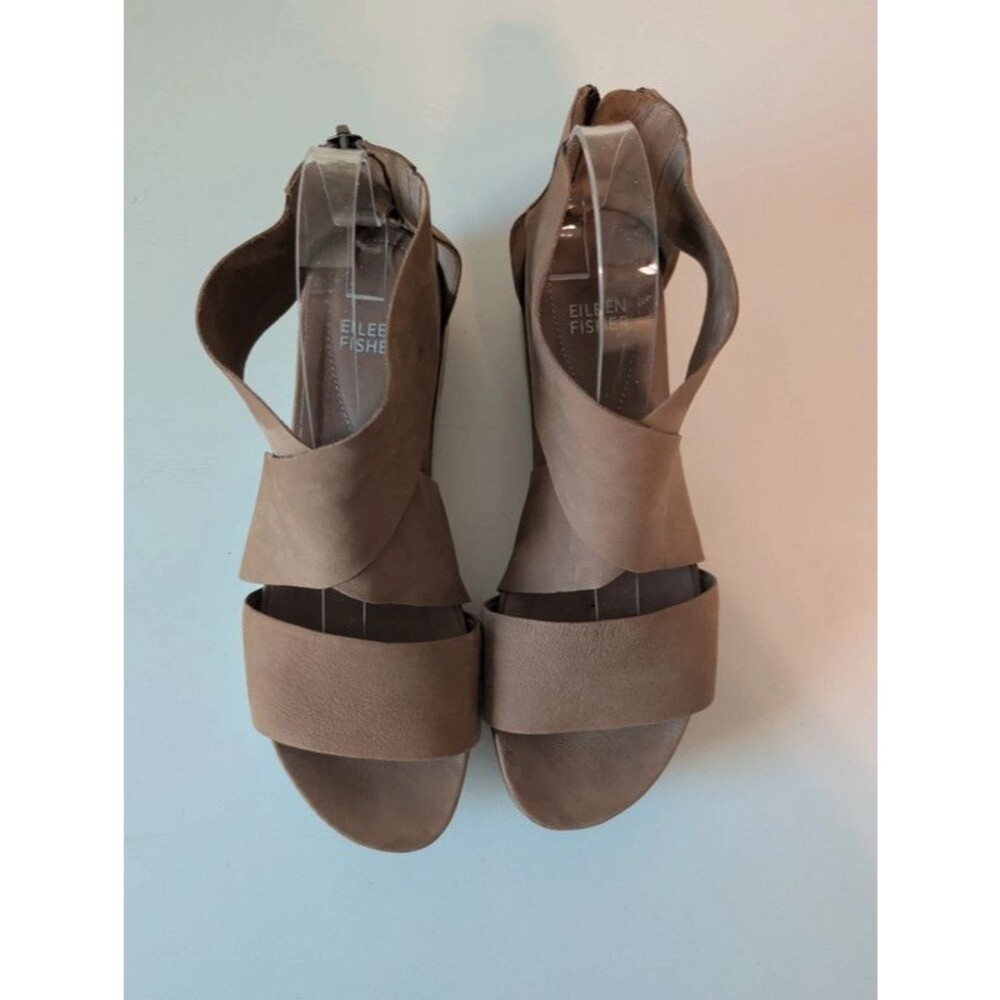 Eileen Fisher Sport Sandal Taupe Nubuck Leather Back Zip Platform Women's 8.5